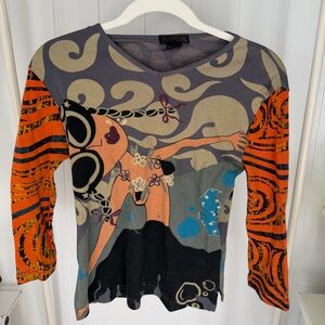 Vintage 90s Y2K Custo Barcelona Multicolor Long Quarter Length Sleeve Top